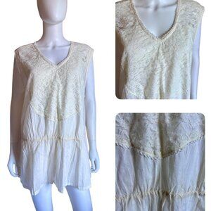 DG NY Lace Detail Sleeveless Top Plus Size 3X NWT Cream